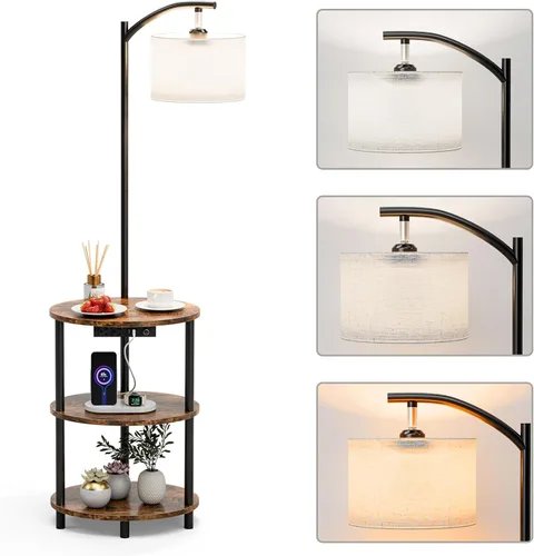 Vista 24 de Mesa auxiliar redonda pequeña, mesa decorativa ovalada de 3 niveles para espacios pequeños, mesita de noche de madera rústica y metal para sala
