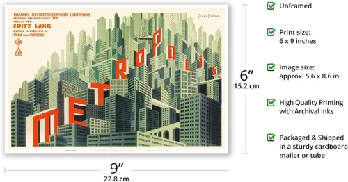 Vista 2 de Metropolis - Directed by Fritz Lang - Vintage French Film Movie Poster by Boris Bilinsky c.1927 - Master Art Print (Unframed) 6in x 9in