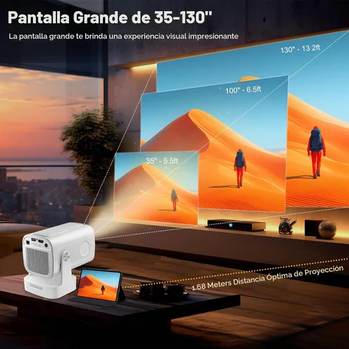 Vista 8 de Proyector portátil HY260 PRO MINI actualizado, soporte nativo 1080P para resolución 4K con Bluetooth 5.4 WIFI6 300 ANSI Android 11,180° giratorio