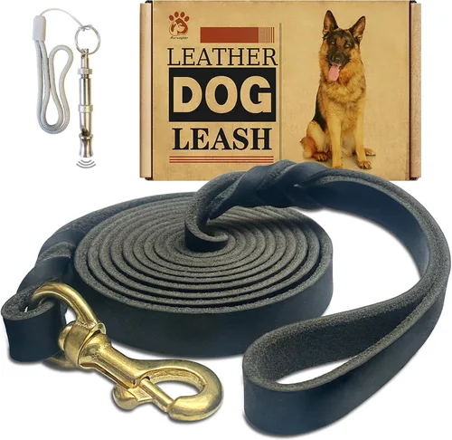 Vista 8 de Correa de perro de cuero 4 pies x 3/4 pulgada, Correa de entrenamiento para perros de cuero genuino trenzado resistente, suave y cómoda para perros