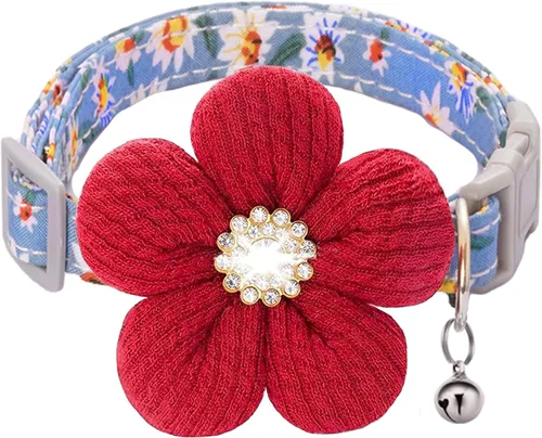 Vista 11 de Collar para perro mediano con flor, collares de perro para perros medianos Collar para niña Collar de perro lindo con campana, longitud ajustable