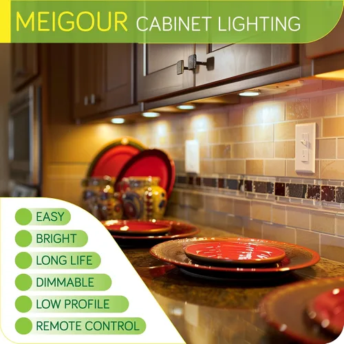 Vista 4 de Luz de disco cableada para debajo del mostrador, conectable, con control remoto inalámbrico, regulable, luces LED de armario regulables, 110 V