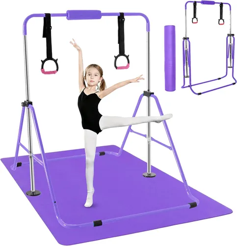 Vista 11 de Gymnastics Bar for Kids,Folding Gymnastic Training Kip Bar with Rings,Gymnastics Equipment for Kids,5-Level Adjustable Height Fitness Equipment for