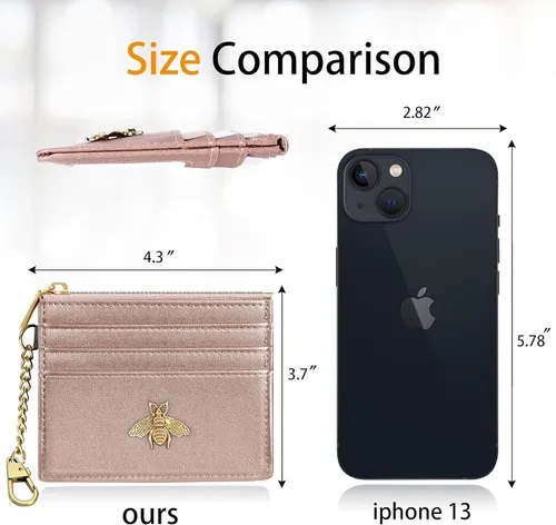 Vista 26 de SEAVILIA Tarjetero llavero cartera para mujer con ventana de identificación RFID monedero regalo abeja delgada minimalista pequeña cartera