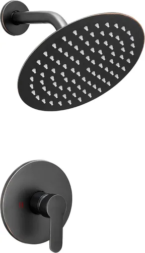 Vista 14 de Cabezal de regadera de color negro mate con una sola función, kit de ajuste de regadera con válvula de paso, sistema completo de llave de regadera