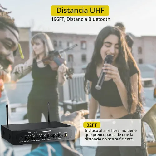Vista 4 de PROZOR Micrófono Inalámbrico UHF con Control de Volumen, Agudos, Graves y Eco, Micrófono Inalámbrico Recargable Dual de Mano Sistema de Micrófono