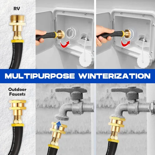 Vista 2 de Kit de invernaje para RV y adaptador de soplado para aspersor con válvula de cierre Compresor de aire enchufe de conexión rápida para manguera