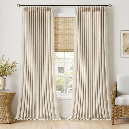 Vista 36 de MIULEE Cortinas de lino gruesas con pinzas plegadas de 96 pulgadas de largo, 2 paneles para sala de estar y dormitorio, cortinas de ventana Natural