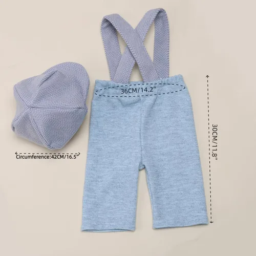 Vista 7 de Ylsteed Trajes de Fotografía para Recién Nacidos - 2 Piezas para Niño y Niña, Traje de Caballero con Pantalones con Tirantes y Boina, 0-3 Meses Azul