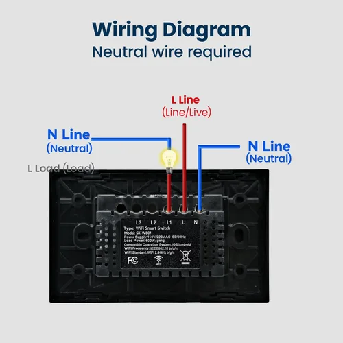 Vista 6 de Interruptor inteligente, requiere cable neutro, control de aplicación, negro 1 botón 4.65 X 2.83 X 1.34 Inches,Only 2.4GHz Wi-Fi,Voice