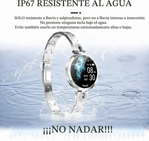 Vista 7 de findtime Reloj inteligente plateado para mujer, pulsera inteligente con diamantes de acero inoxidable, elegante rastreador de fitness, podómetro