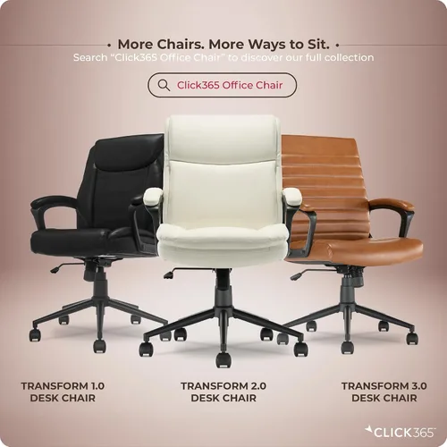 Vista 8 de Transform 2.0 Silla de oficina ergonómica, silla de escritorio con respaldo medio con brazos acolchados, soporte lumbar, altura ajustable, Blanco