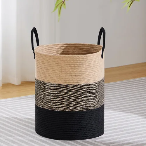 Vista 15 de VIPOSCO Cesta de lavandería tejida pequeña de 30L, color marrón y blanco