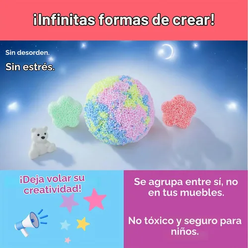 Vista 4 de Espuma Tonta, Cuentas de Espuma de Modelado Creativo, Paquete de 2 de 6 Primarios + 6 Bloques Pastel Neón, Sin Slime Sin Desorden, Perfecto