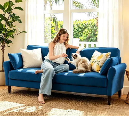 Vista 3 de Sofá biplaza de 69 pulgadas, sofás pequeños de terciopelo para espacios pequeños, sofás de dos plazas con 2 almohadas, sofás de dos plazas
