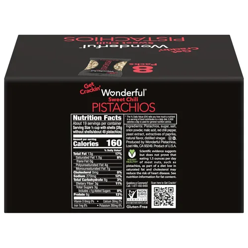 Vista 2 de Wonderful Pistachios In Shell, frutos secos con sabor a chile dulce, bolsa de 4.5 onzas (paquete de 8), aperitivos de proteínas, aperitivos
