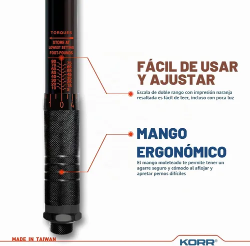 Vista 6 de KORR Tools KTW002 Llave dinamométrica de clic de 3/8 pulgadas (5-80 ft.-lb.)