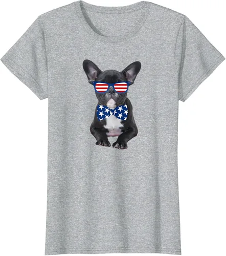 Vista 6 de Funny French Bulldog 4th de julio de Patriótico EE. UU. playera, niños 10, Blanco