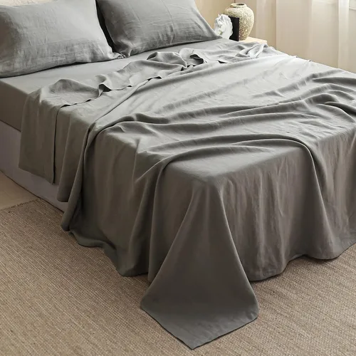 Vista 56 de Simple&Opulence Juego de sábanas 100% lino, 3 piezas, estilo básico, bolsillo profundo, lino natural lavado francés, color sólido, suave, Gris Oscuro