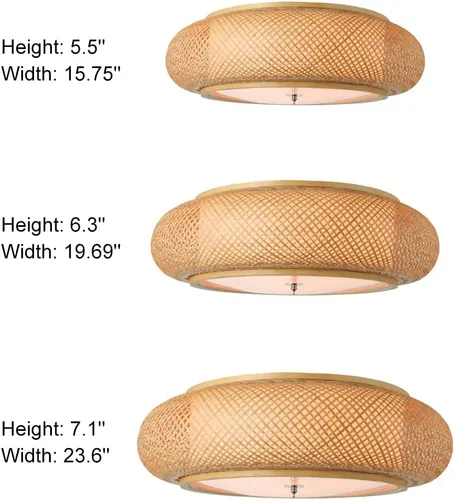 Vista 2 de Iluminación hecha a mano con montaje empotrado de bambú creativo, lámpara de techo de ratán, 2 luces, luz colgante vintage para sala de estar 40 cm.