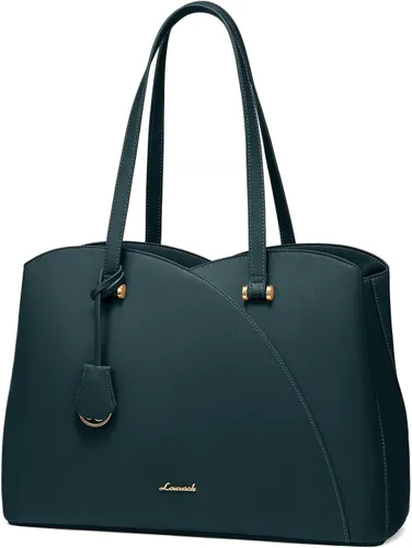 Vista 10 de LOVEVOOK Bolso de mano para laptop para mujeres, bolsos de trabajo, bolso para laptop para maestros, bolso de computadora de cuero, carteras Negro