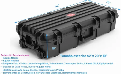 Vista 3 de Regetek Funda impermeable con ruedas de 42 x 20 x 10 pulgadas, con espuma/ruedas/3 asas grandes para cámara, herramienta, equipo, a prueba