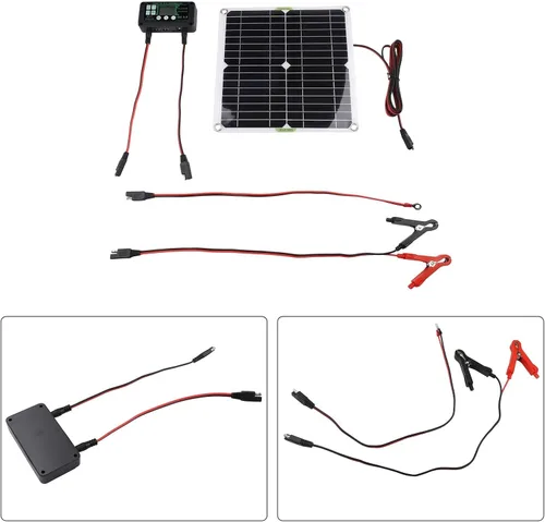 Vista 2 de Cargador solar Powercell de 12 V con controlador de 20 W, kit de panel de carga para coche, barco, RV, motocicleta, construcción de PET