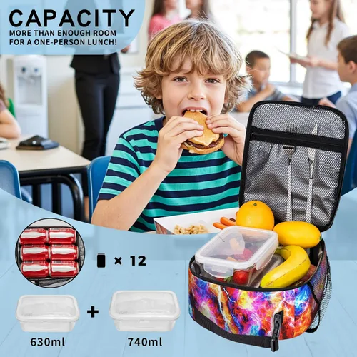 Vista 4 de Lonchera de béisbol para niños, con aislamiento, con diseño de calavera y béisbol, lonchera para niños, escuela, trabajo, oficina, viajes, picnic