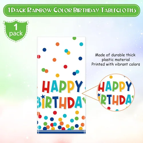 Vista 2 de Paquete de 1 mantel de plástico para decoración de cumpleaños, manteles desechables de lunares coloridos, mantel rectangular impermeable para niñas