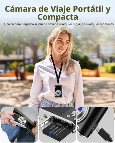 Vista 5 de Cámara digital FHD 4K para vlogging con enfoque automático, lente dual de 48MP, zoom digital 16X, pantalla IPS de 2.8" compacta, cámara de video
