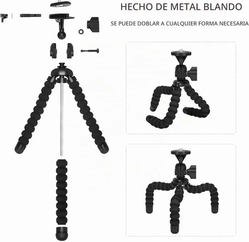 Vista 6 de ZTON trípode flexible para teléfono celular pequeño, montaje para teléfono celular ajustable, soporte Octopus universal para iPhone, Samsung, cámara