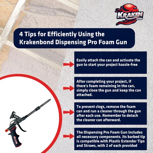 Vista 5 de Pistola de espuma Kraken Bond PRO - Pistola dispensadora de espuma de 20 cm duradera para contratistas y aficionados, revestimiento antiadherente