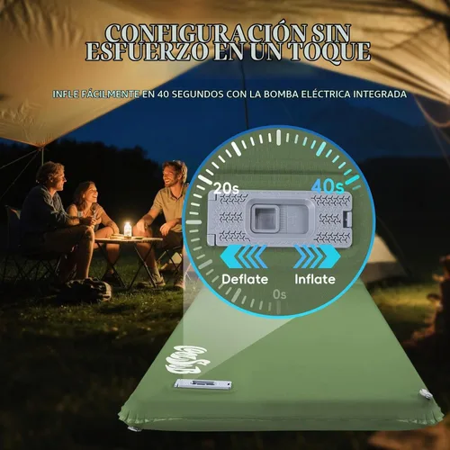 Vista 4 de Colchoneta de dormir autoinflable para acampar con bomba eléctrica, 3.2 pulgadas ultra gruesa de espuma viscoelástica con almohada, colchón