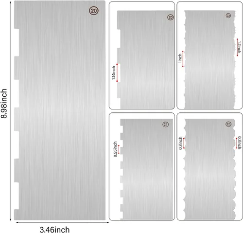 Vista 7 de 4 piezas de 9 pulgadas de acero inoxidable para tartas, herramientas de decoración de pasteles, borde lateral, onda dentada, peine