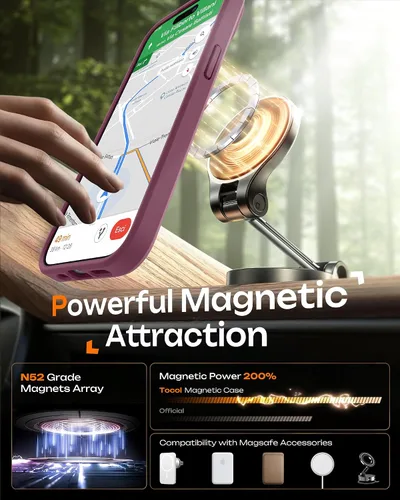Vista 500 de TOCOL Funda para iPhone 11, compatible con Magsafe, protección completa de cámara, imanes integrados, protección contra caídas, funda translúcida