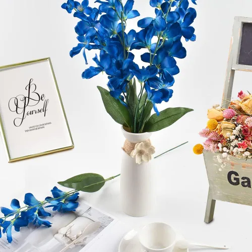 Vista 4 de Tallos de orquídeas artificiales de 26.7 pulgadas, 12 piezas de orquídeas de seda azul turquesa para boda, ramo de novia, corona, centro de mesa