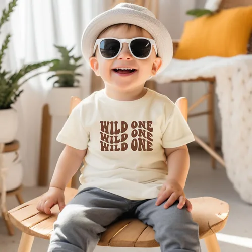 Vista 2 de Wild One - Camisa de primer cumpleaños para bebé niña o niño de un año de edad, ondulado retro cumpleaños