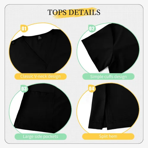 Vista 2 de VIAOLI Conjunto de ropa quirúrgica para mujer, camiseta con cuello en V y pantalón deportivo de yoga, uniforme médico de enfermería para mujer