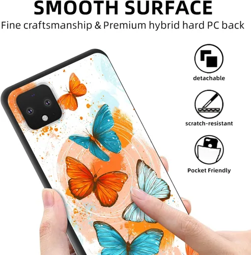 Vista 4 de Funda protectora para Pixel 4 XL, funda protectora de silicona antiarañazos de TPU premium para Google Pixel 4 XL, mariposas coloridas abstractas