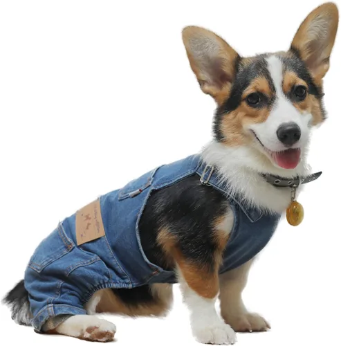 Vista 4 de Overol de mezclilla para perro, pantalones de mezclilla para perro, trajes de cachorro para perros pequeños y medianos y gatos