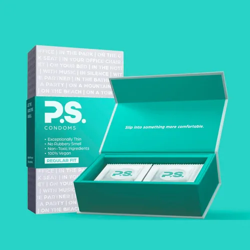 Vista 2 de PS Preservativos de látex excepcionalmente finos para hombres, inodoros y 100% veganos, condón lubricado ultrafino, 40% más delgado y transparente