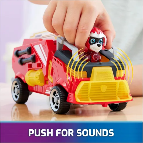 Vista 4 de Paw Patrol: The Mighty Movie, juguete de camión de bomberos con figura de acción Marshall Mighty Pups, luces y sonidos, juguetes para niños y niñas