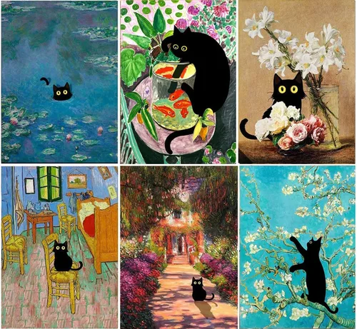 Vista 11 de Kits de pintura de diamantes para adultos, pintura de diamante de gato negro 5D, arte de diamantes para adultos, diamantes redondos de taladro