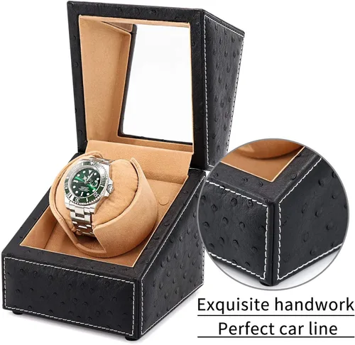 Vista 3 de Bobinadora automática de reloj individual para Rolex y otros relojes de lujo, enrollador automático con motor silencioso, exterior de cuero