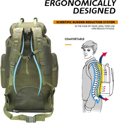Vista 5 de Mochila de senderismo y camping, mochila MOLLE impermeable para viajes (verde militar)