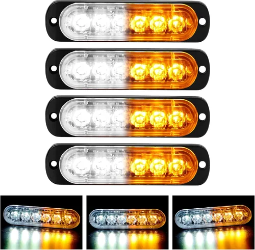 Vista 9 de SEISSO Paquete de 4 luces estroboscópicas ámbar de 12 LED para vehículos y camiones, kit de luces estroboscópicas de emergencia, 12V -24V, luces