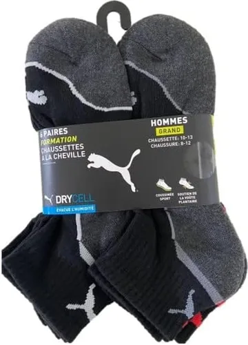 Vista 2 de PUMA 6 pares de calcetines de entrenamiento para hombre 10-13 zapatos de 8-12 absorción de humedad soporte de arco deportivo Negro Rojo Gris Blanco