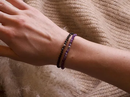 Vista 5 de BERGERLIN Pulsera de piedra natural real con perla de plata de ley 925 - Delicadas perlas facetadas - Pulseras genuinas con calidad certificada
