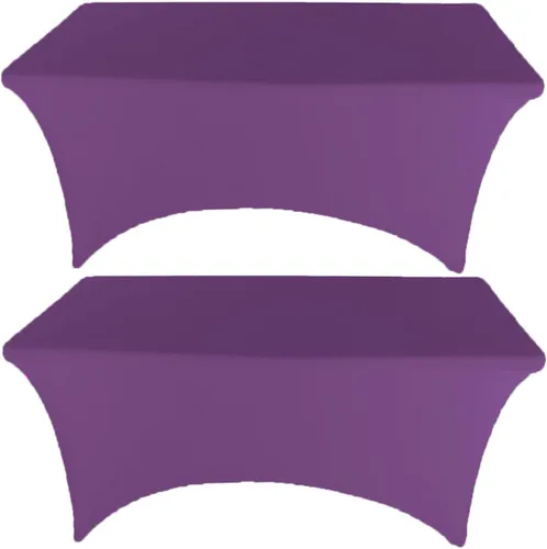 Vista 13 de Paquete de 2 manteles de elastano elásticos de elastano verde cazador de 4 pies para mesas rectangulares, eventos, bodas, banquetes y fiestas