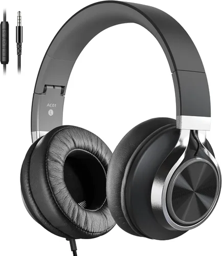 Vista 7 de AC01 auriculares de diadema con cable, auriculares pasivos con aislamiento de ruido, auriculares estéreo con cable con micrófono y control